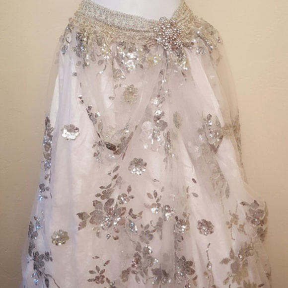 Custom Order Silver White Sequin Tulle Maxi Skirt - Picture 4 of 7